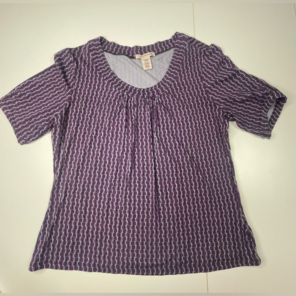 Beautifully Flowing Patterned Black & Purple Pullover Blouse by Covington sz L